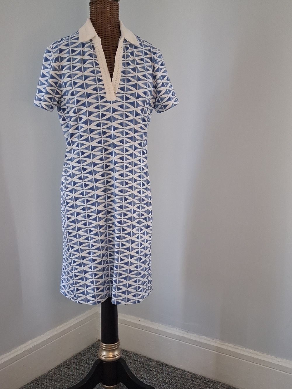 J. McLaughlin Blue and White Geometric Polo Midi Dress